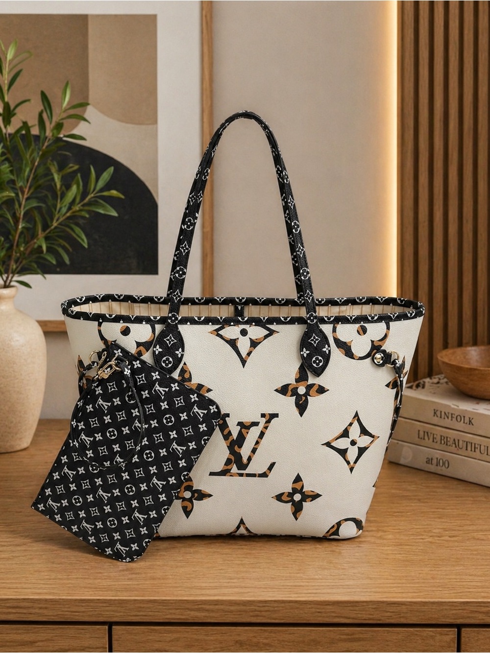 🧡🤍🖤LOUIS VUITTON Monogram Giant Jungle Neverfull MM Ivory